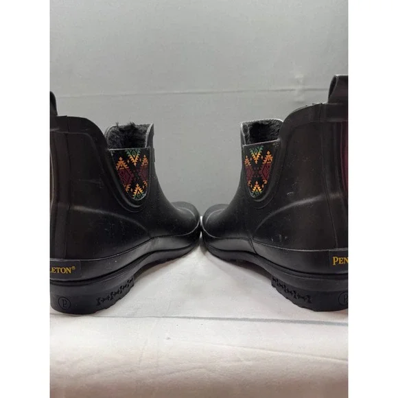 Pendleton Rain Boots Women Black Faux Fur Lined Southwestern Chelsea US 6 - Picture 7 of 10